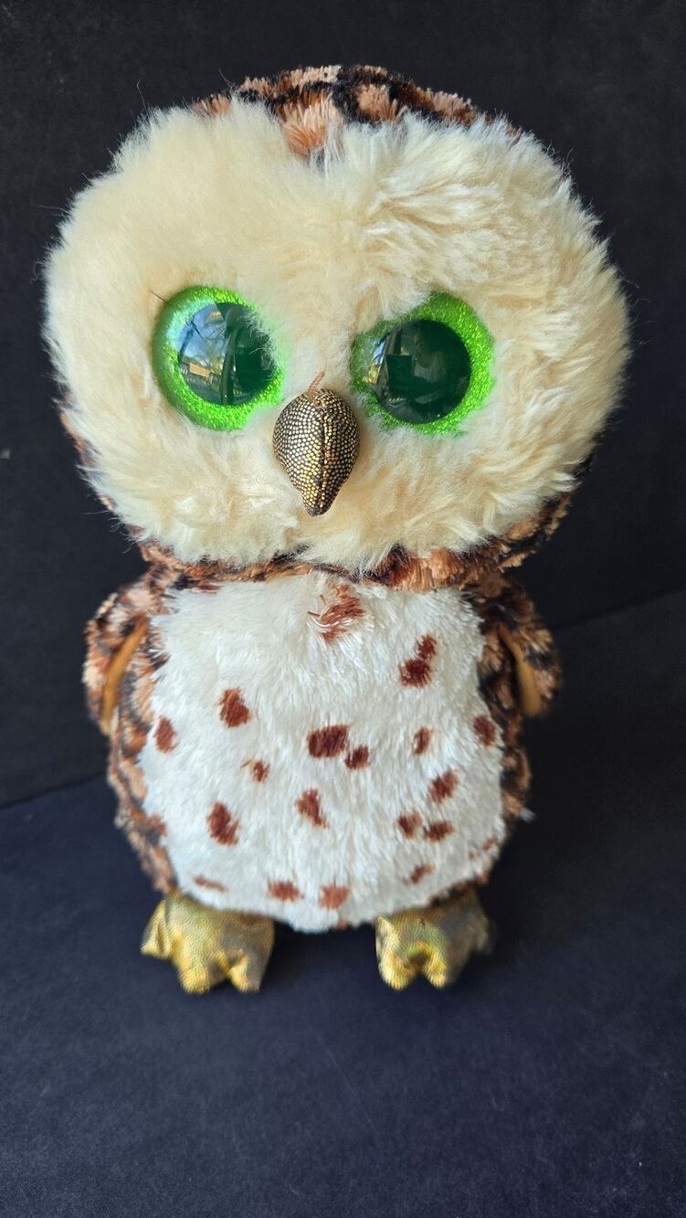 Ty Brown Owl Plush Stuffed Animal Bird Toy Green Eyes Gold Feet Beanie Boo